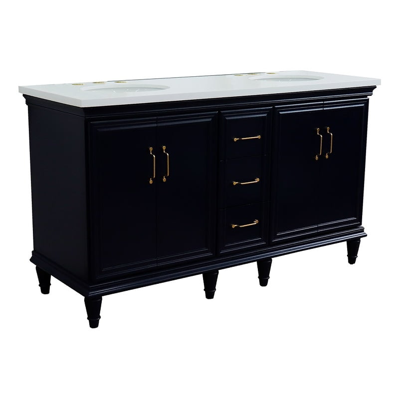 61 in. Double Oval Sink Vanity with Quartz Top, Blue & White