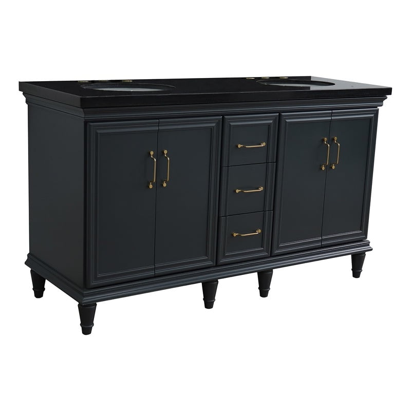 Bellaterra Home 400800-61D-DG-BGO 61 in. Double Oval Sink Vanity with Galaxy Granite Top, Dark Gray & Black