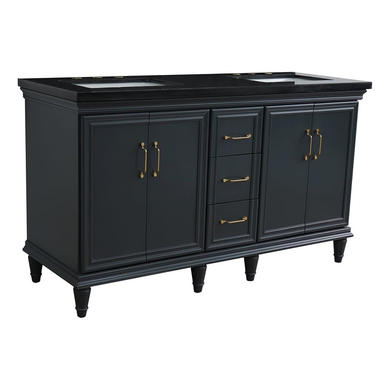 61 in. Galaxy Granite Rectangle Double Sink Vanity, Dark Gray & Black