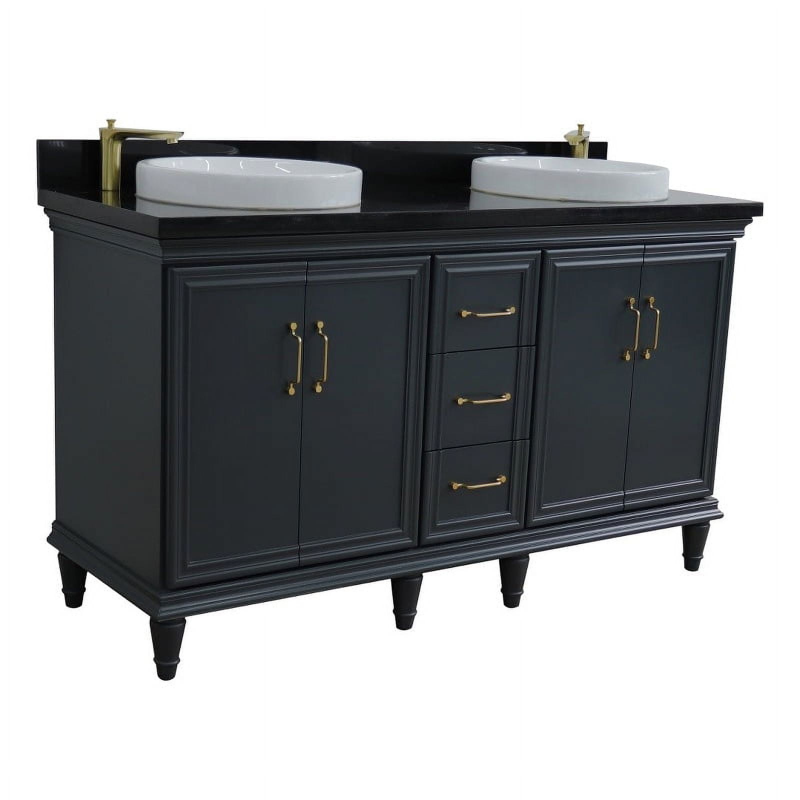61 in. Double Round Sink Vanity with Galaxy Granite Top, Dark Gray & Black