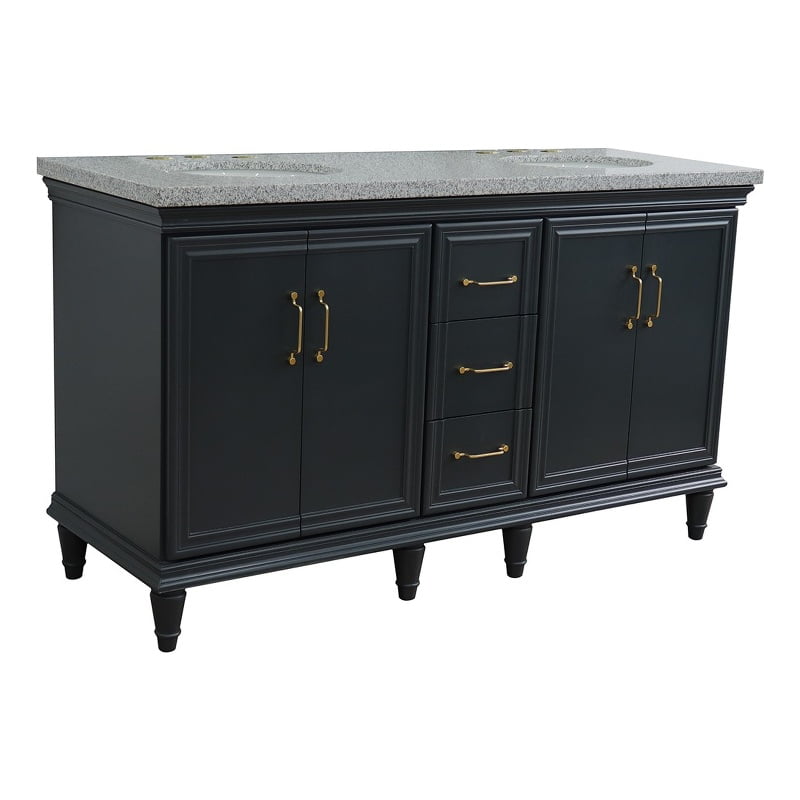 61 in. Double Oval Sink Vanity with Granite Top, Dark Gray & Gray