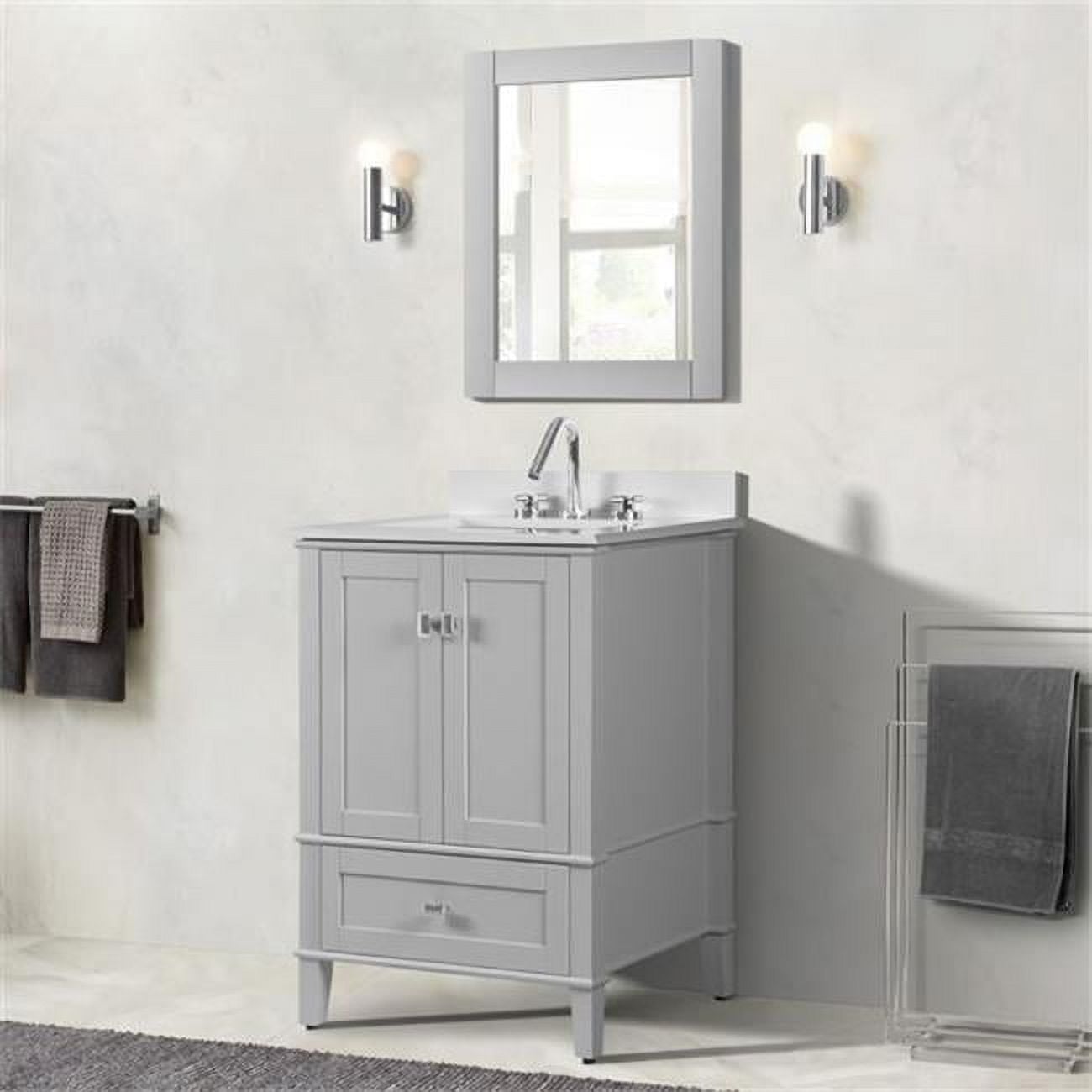 25 in. Single Vanity with Quartz Top, Light Gray