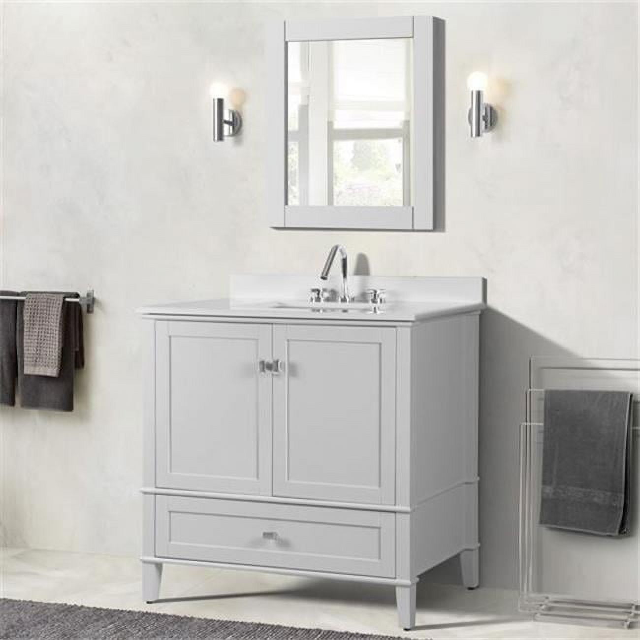 37 in. Single Vanity with Quartz Top, White