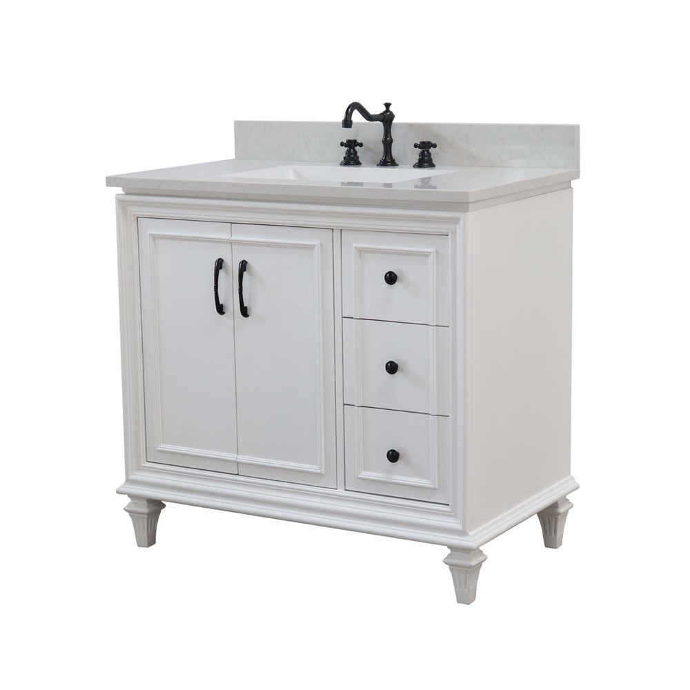 Bellaterra Home A3722-WH-AQ 37 in. Sintra Single Sink Vanity in White Finish with Engineered Quartz Top -  Bellaterra Home LLc