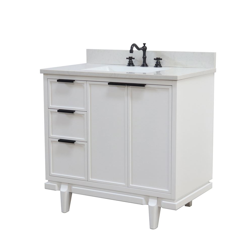 Bellaterra Home D3722-WH-AQ 37 in. Sintra Single Sink Vanity in White Finish with Engineered Quartz Top -  Bellaterra Home LLc