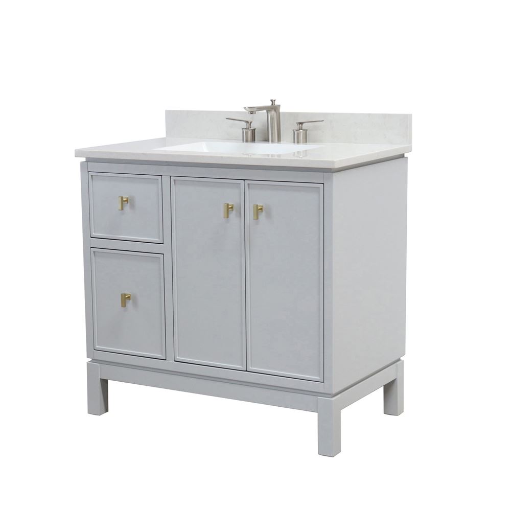 Bellaterra Home G3722-GD-FG-AQ 37 in. Sintra Single Sink Vanity in French Gray Finish with Engineered Quartz Top -  Bellaterra Home LLc