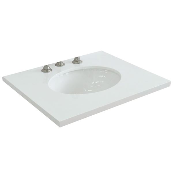 Bellaterra Home 430001-25-QWO 25 in. White Quartz Top with Single White Ceramic Oval Sink