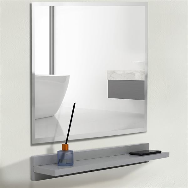 Bellaterra Home WS24-LG-315 23.5 in. Wireless Charging Shelf & Frameless Mirror Set, Light Gray