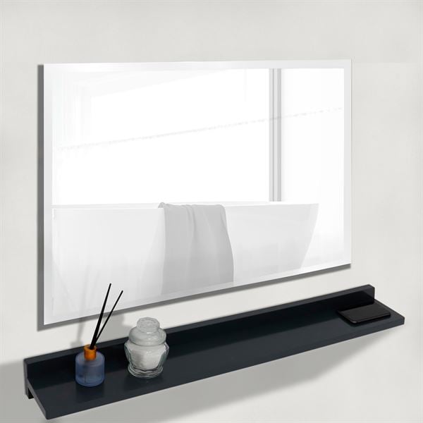 Bellaterra Home WS35-DG-315 35 in. Wireless Charging Shelf & Frameless Mirror Set, Dark Gray