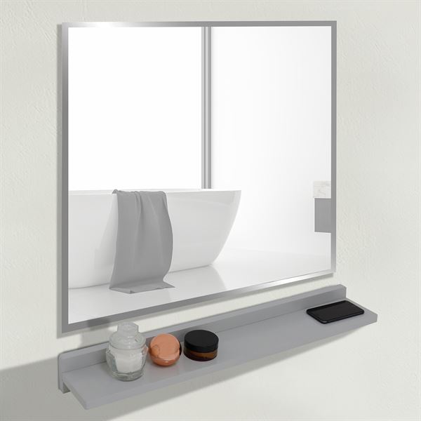 Bellaterra Home WS30-LG-315 30 in. Wireless Charging Shelf & Frameless Mirror Set, Light Gray