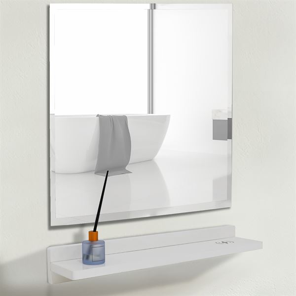Bellaterra Home WS24-WH-315 23.5 in. Wireless Charging Shelf & Frameless Mirror Set, White