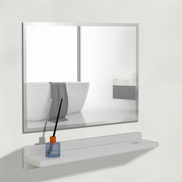 Bellaterra Home WS30-WH-315 30 in. Wireless Charging Shelf & Frameless Mirror Set, White