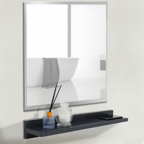 Bellaterra Home WS24-DG-315 23.5 in. Wireless Charging Shelf & Frameless Mirror Set, Dark Gray