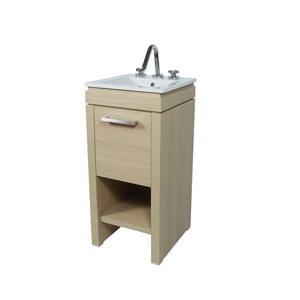 Bellaterra Home 500137-CO 16 in. Single Sink Vanity - Neutral, White Ceramic Top, Natural