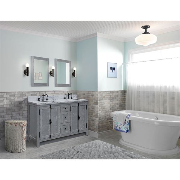 Double Vanity - Gray Ash - 55 in. - White Carrara Marble Top