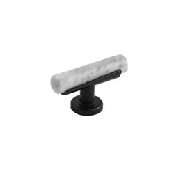 Picture of Belwith-Keeler B077041MW-MB 2.5 in. Firenze T-Bar Cabinet Knob&#44; White Marble with Matte Black