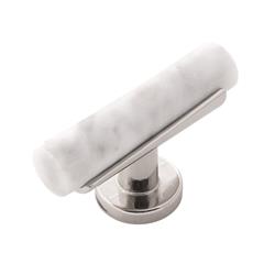 Picture of Belwith-Keeler B077041MW-SN 2.5 in. Firenze T-Bar Cabinet Knob&#44; White Marble with Satin Nickel