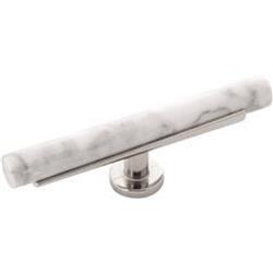 Picture of Belwith-Keeler B077044MW-SN 5 in. Firenze T-Bar Cabinet Knob&#44; White Marble with Satin Nickel