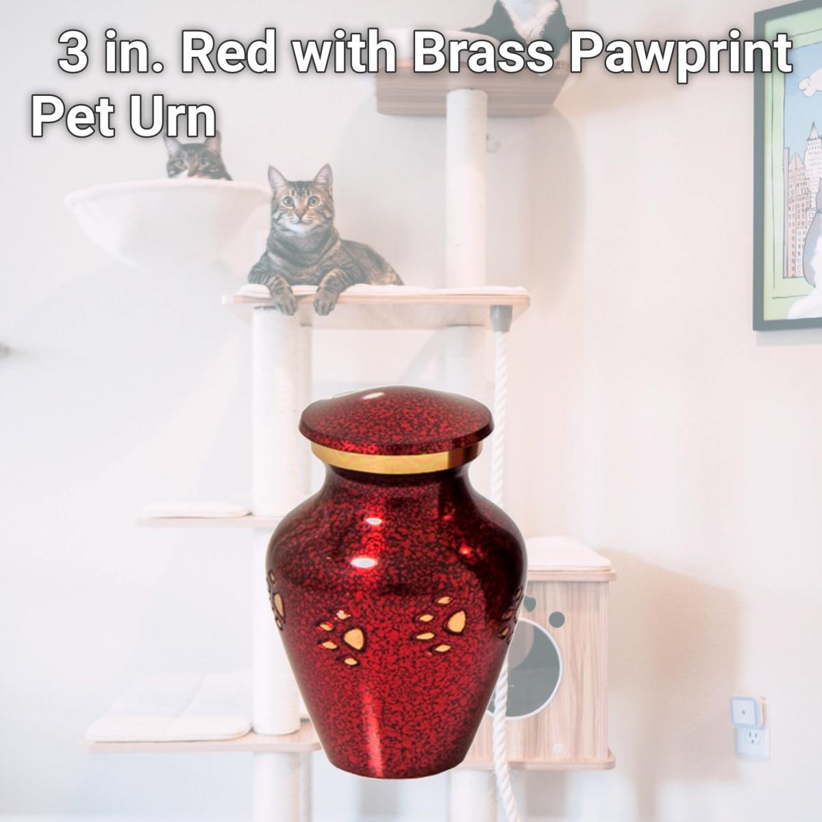 Picture of Memorial Gallery 8494E 3 in. Red with Brass Pawprint Pet Urn 