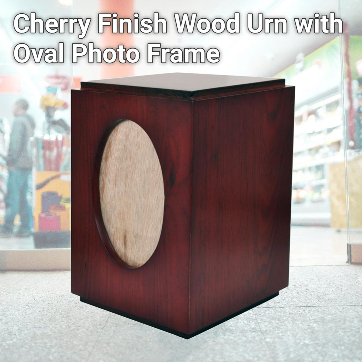 Picture of Memorial Gallery M-005F Cherry Finish Wood Urn with Oval Photo Frame