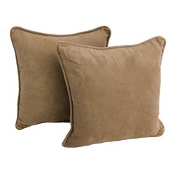 9810-CD-S2-MS-JV 18 in. Double-Corded Solid Microsuede Square Throw Pillows with Inserts, Java - Set of 2