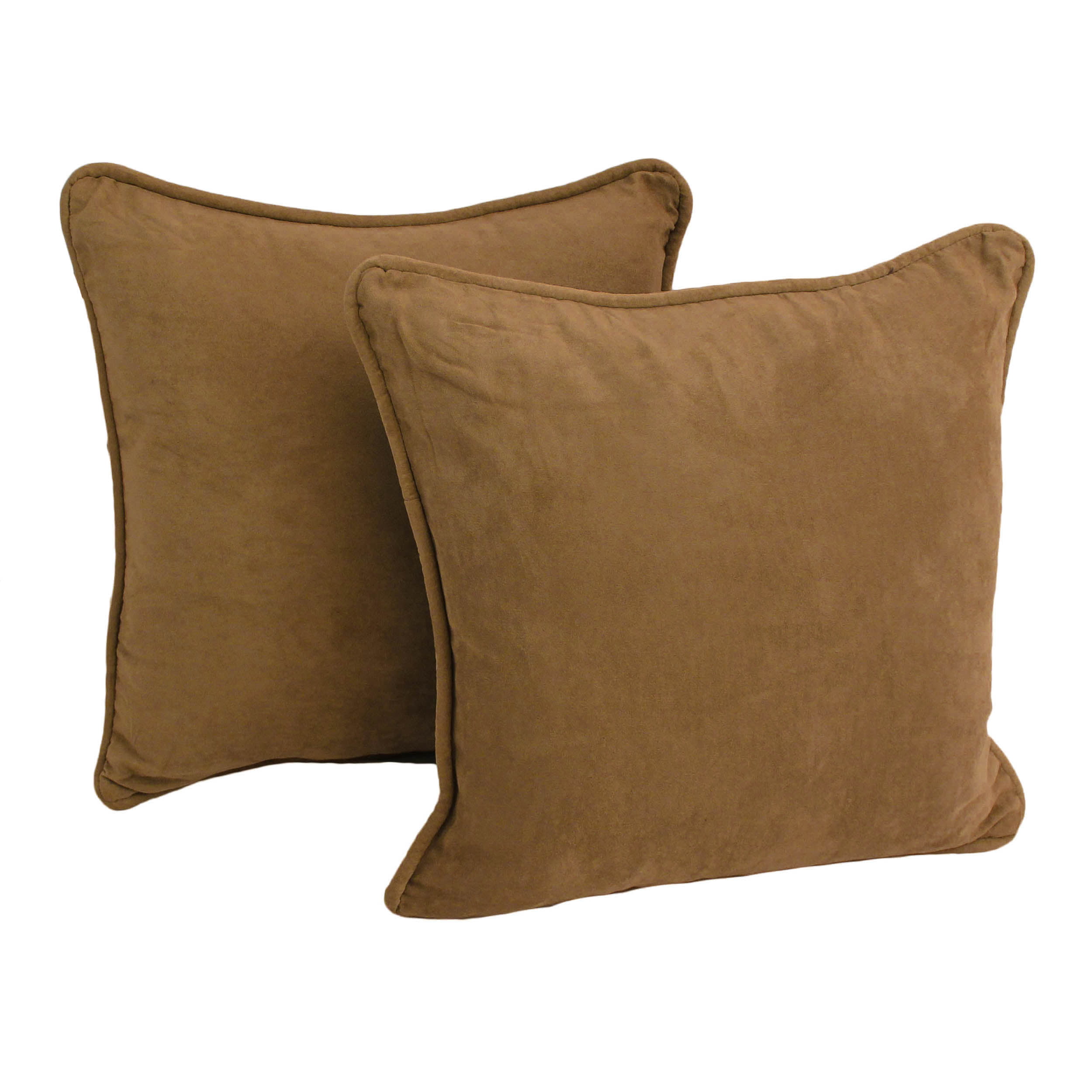 9810-CD-S2-MS-SB 18 in. Double-Corded Solid Microsuede Square Throw Pillows with Inserts, Saddle Brown - Set of 2