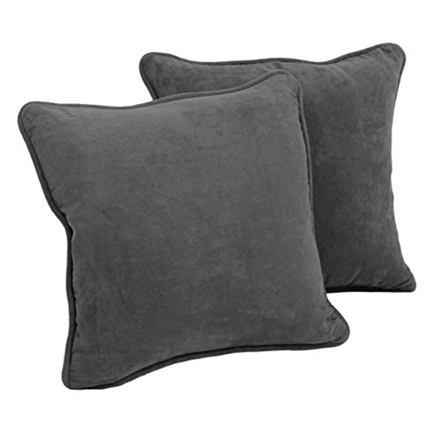 9810-CD-S2-MS-GY 18 in. Double-Corded Solid Microsuede Square Throw Pillows with Inserts, Steel Grey - Set of 2