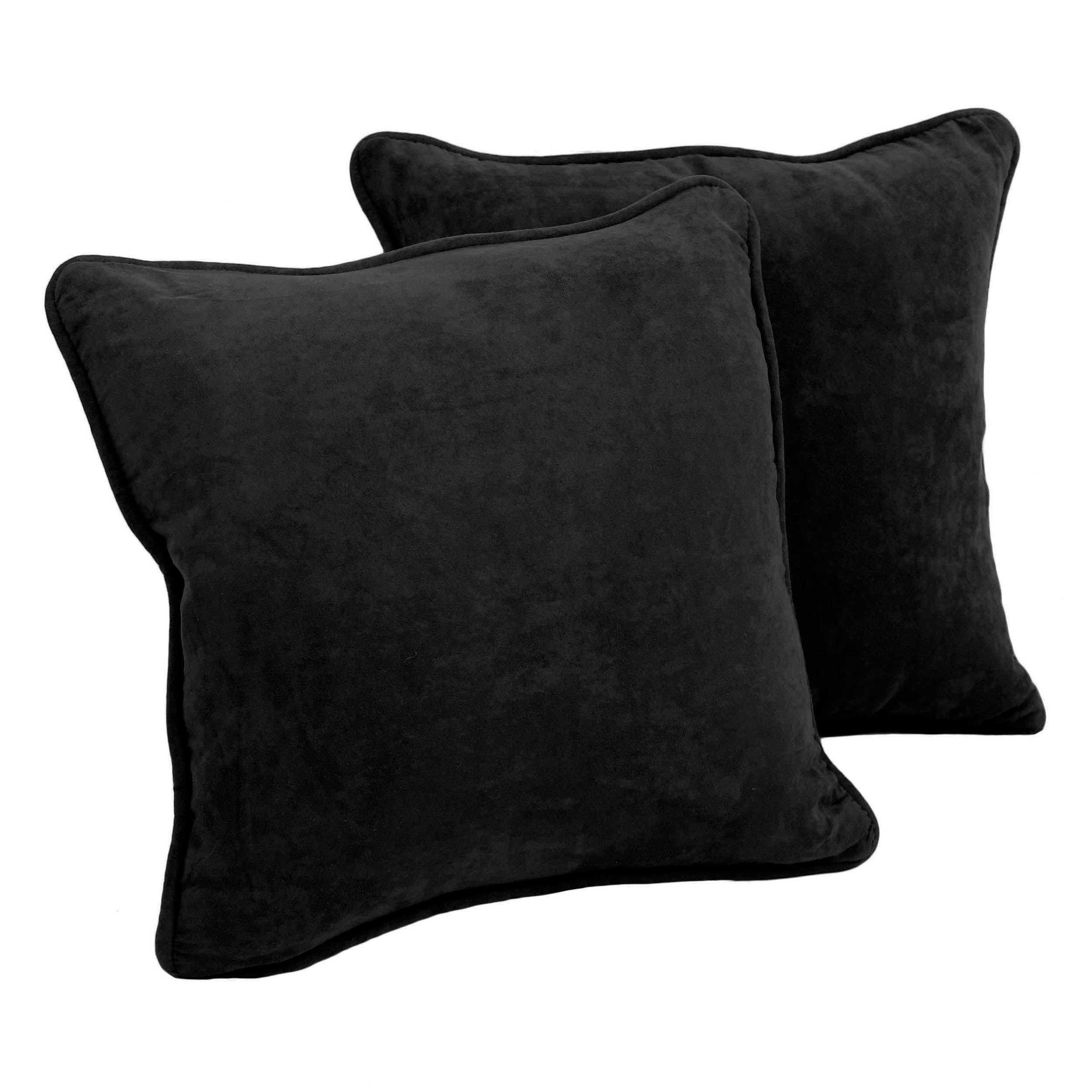 9810-CD-S2-MS-BK 18 in. Double-Corded Solid Microsuede Square Throw Pillows with Inserts, Black - Set of 2