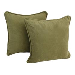 9810-CD-S2-MS-SG 18 in. Double-Corded Solid Microsuede Square Throw Pillows with Inserts, Sage Green - Set of 2