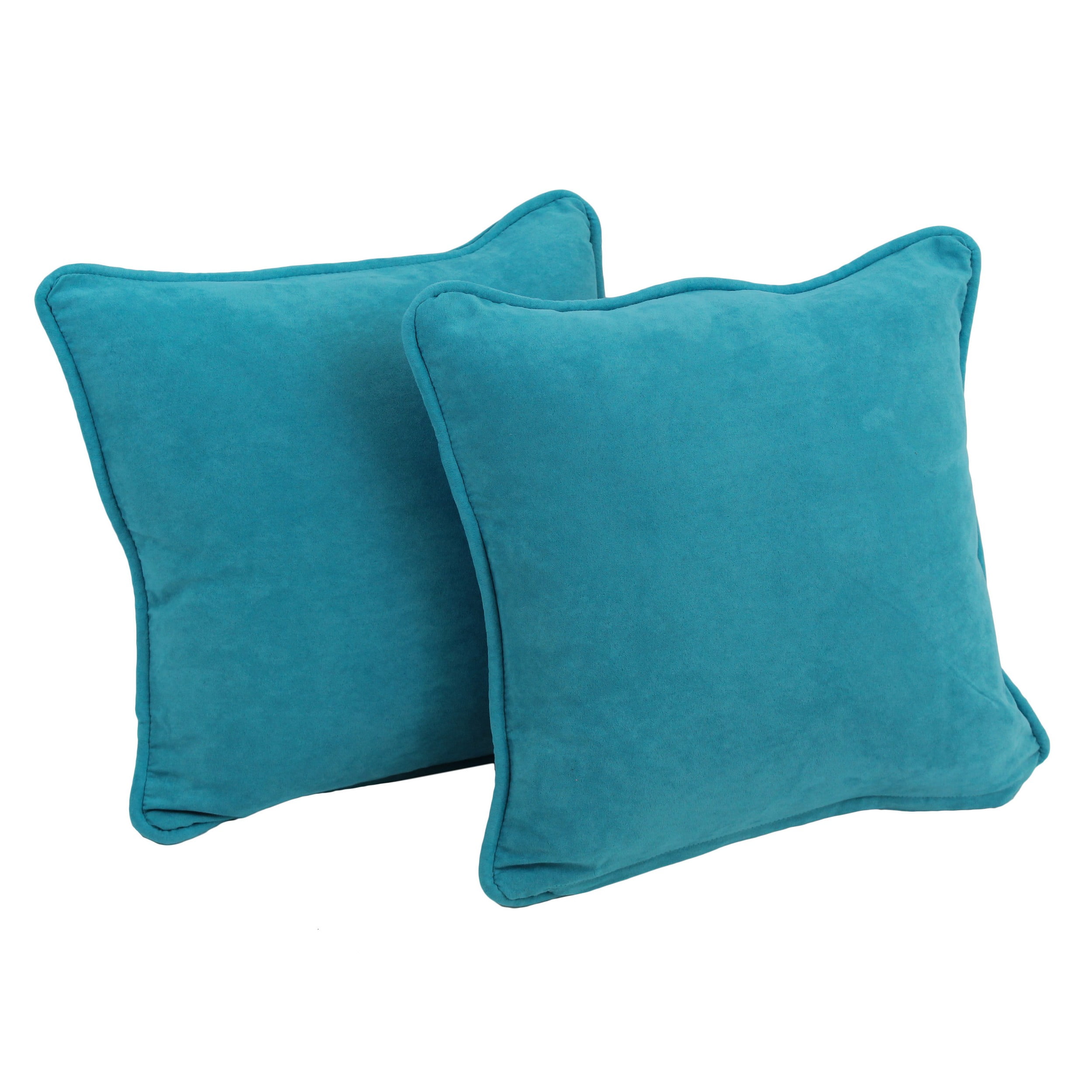 18 in. Double-Corded Solid Microsuede Square Throw Pillows with Inserts, Aqua Blue - Set of 2