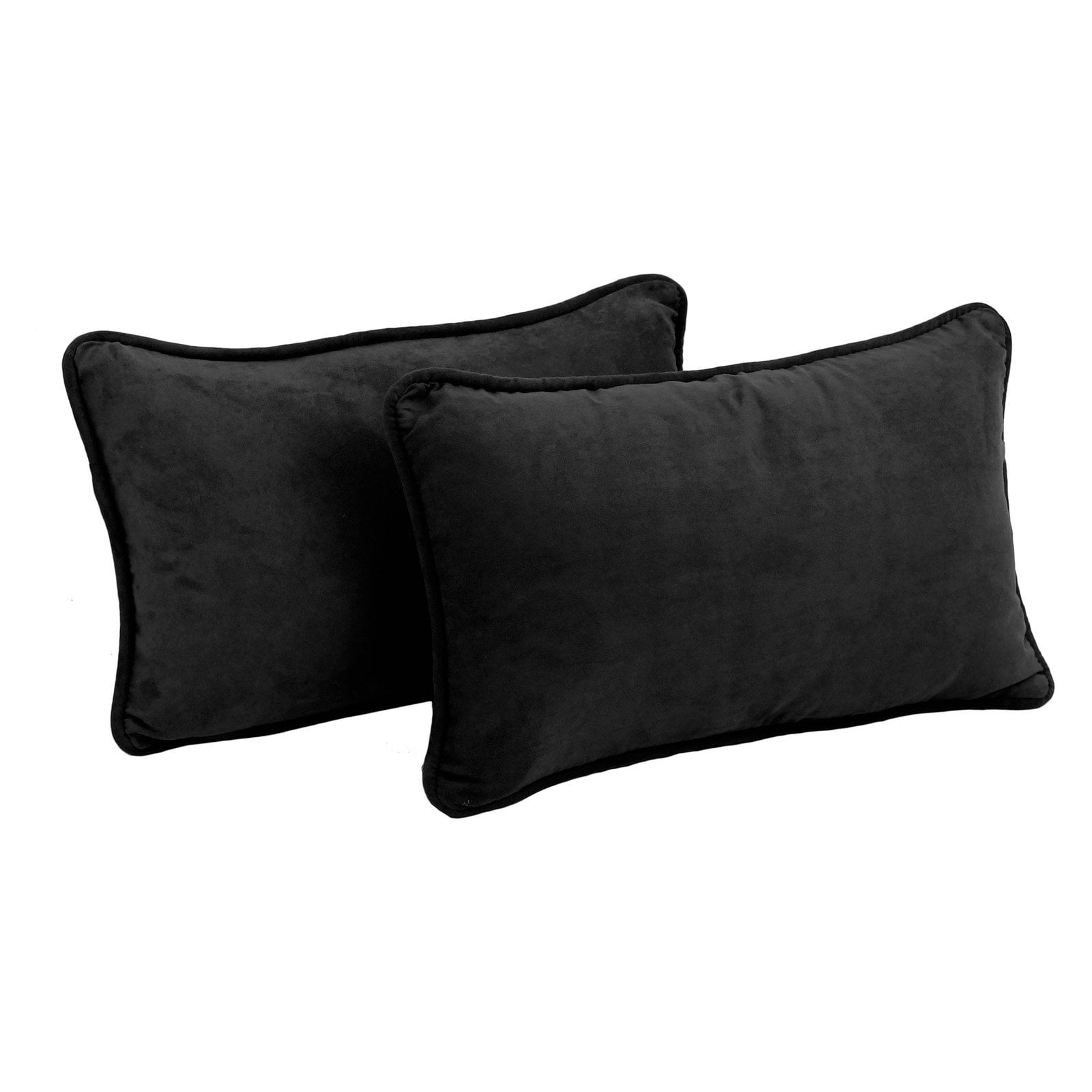 20 x 12 in. Double-Corded Solid Microsuede Back Support Pillows with Inserts, Black - Set of 2