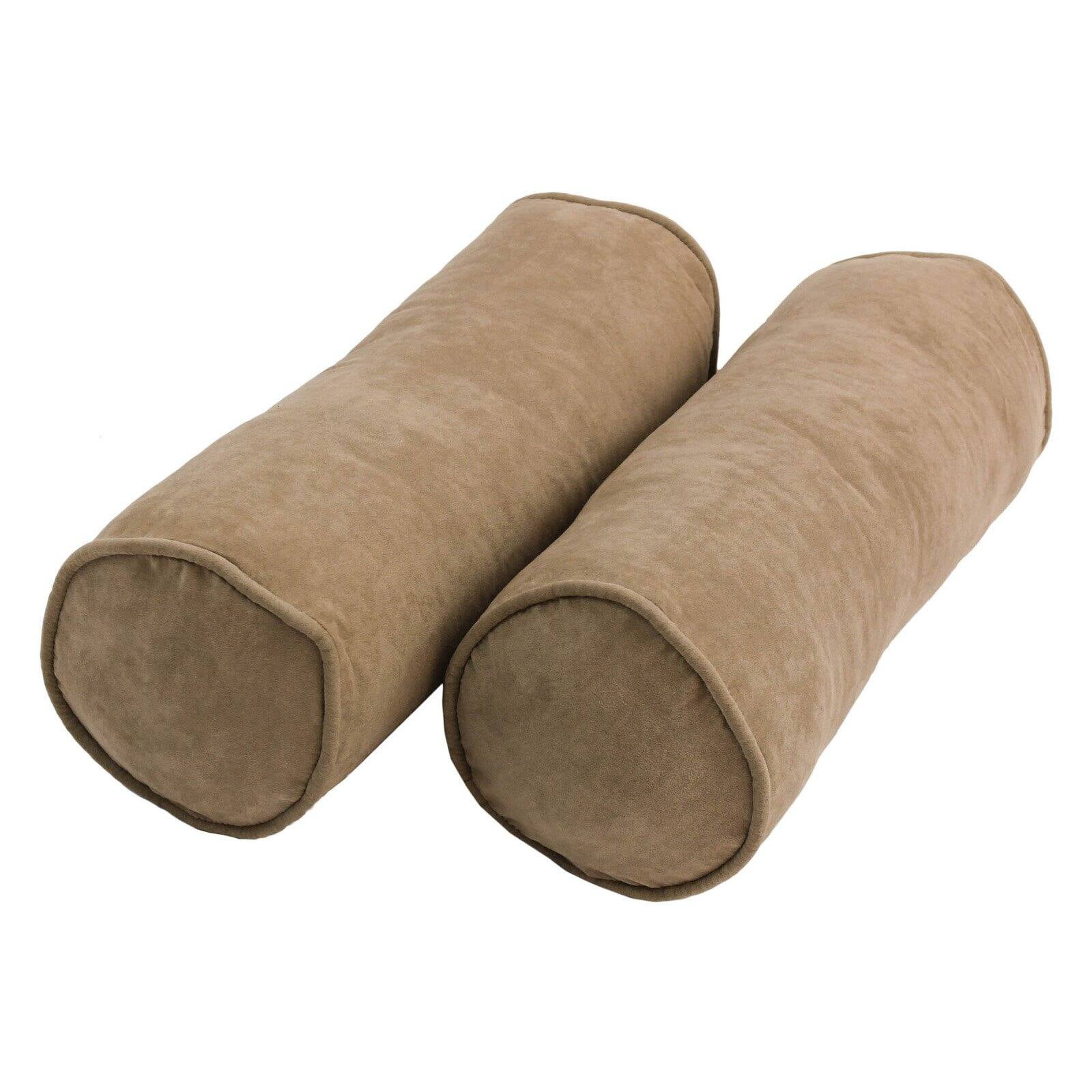 20 x 8 in. Double-Corded Solid Microsuede Bolster Pillows with Inserts, Java - Set of 2