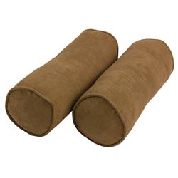 9814-CD-S2-MS-SB 20 x 8 in. Double-Corded Solid Microsuede Bolster Pillows with Inserts, Saddle Brown - Set of 2