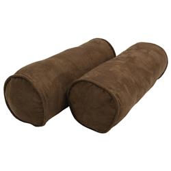 20 x 8 in. Double-Corded Solid Microsuede Bolster Pillows with Inserts, Chocolate - Set of 2