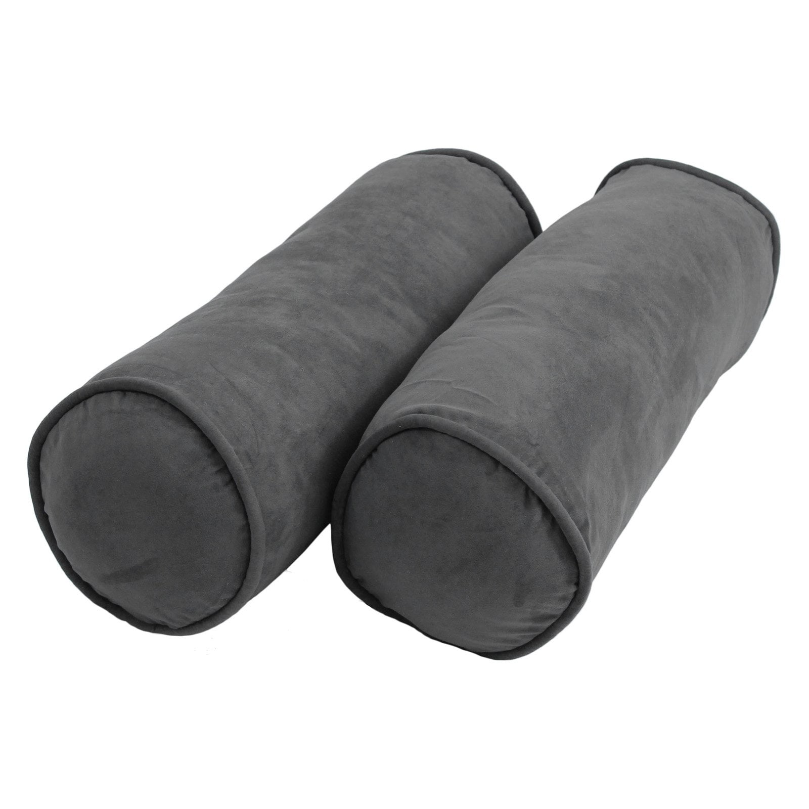 20 x 8 in. Double-Corded Solid Microsuede Bolster Pillows with Inserts, Steel Grey - Set of 2