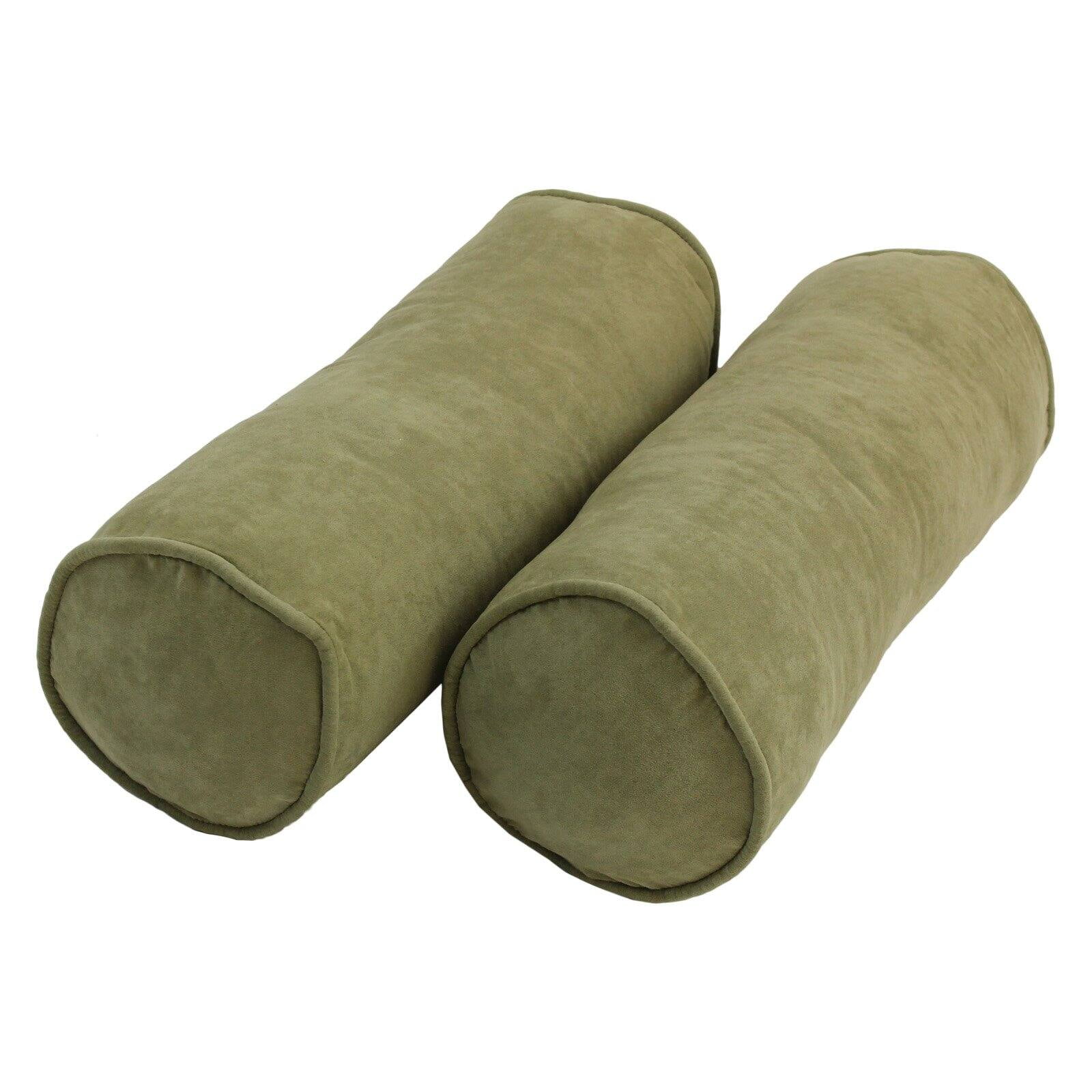 20 x 8 in. Double-Corded Solid Microsuede Bolster Pillows with Inserts, Sage Green - Set of 2