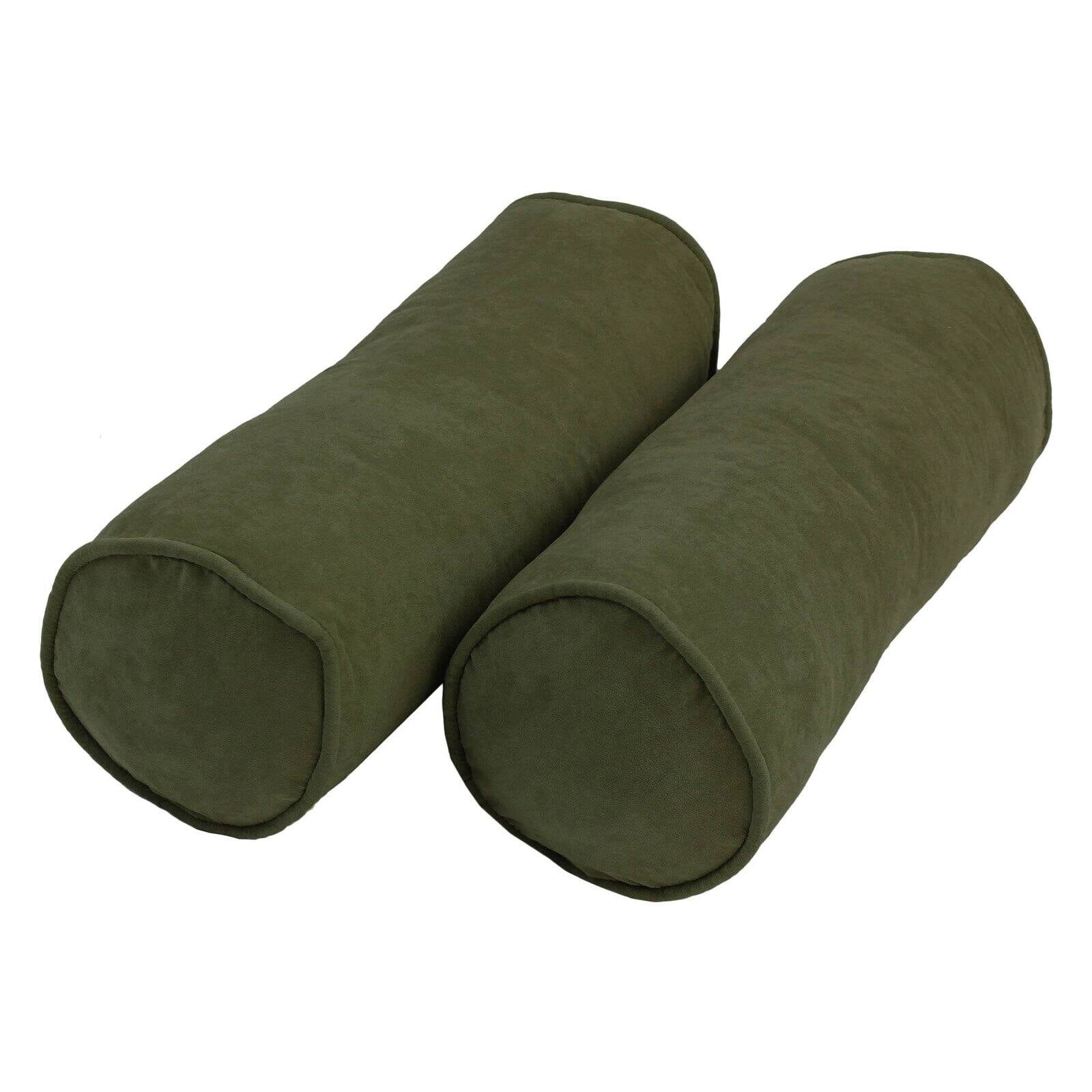 20 x 8 in. Double-Corded Solid Microsuede Bolster Pillows with Inserts, Hunter Green - Set of 2