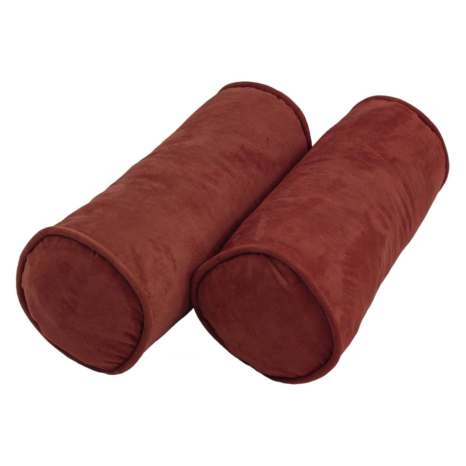 20 x 8 in. Double-Corded Solid Microsuede Bolster Pillows with Inserts, Red Wine - Set of 2