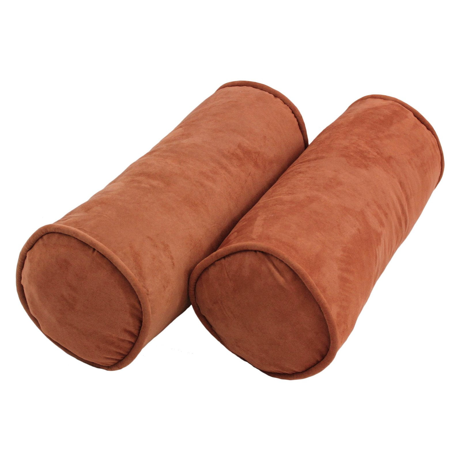 20 x 8 in. Double-Corded Solid Microsuede Bolster Pillows with Inserts, Spice - Set of 2