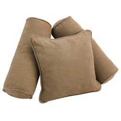 9816-CD-S3-MS-JV Double-Corded Solid Microsuede Throw Pillows with Inserts, Java - Set of 3
