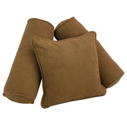 9816-CD-S3-MS-SB Double-Corded Solid Microsuede Throw Pillows with Inserts, Saddle Brown - Set of 3