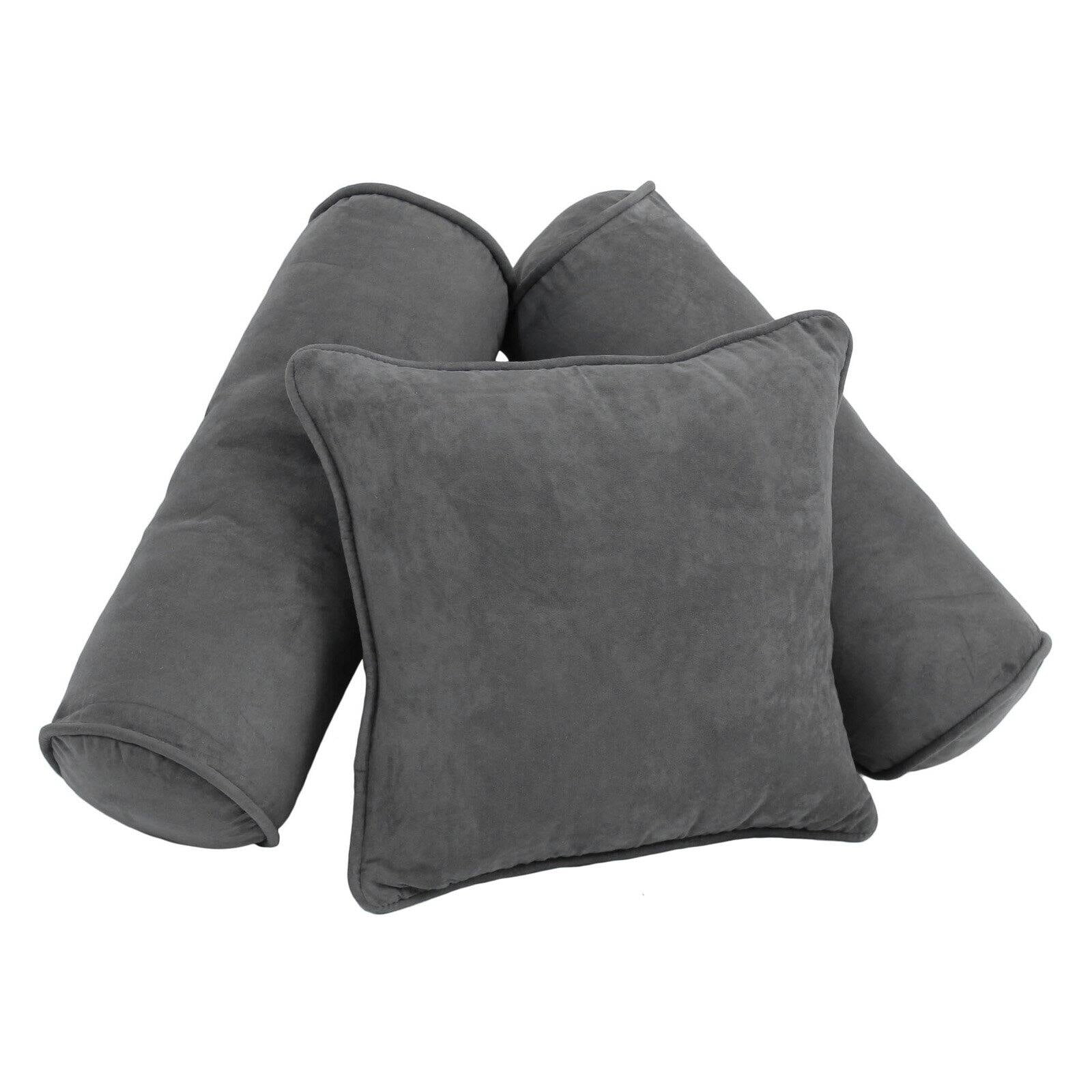9816-CD-S3-MS-GY Double-Corded Solid Microsuede Throw Pillows with Inserts, Steel Grey - Set of 3