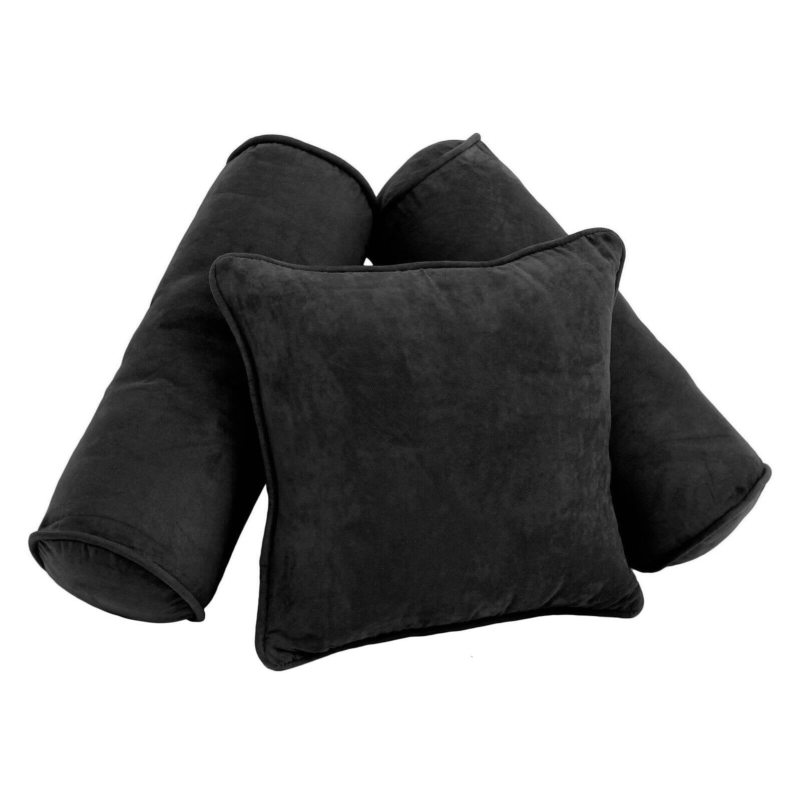 9816-CD-S3-MS-BK Double-Corded Solid Microsuede Throw Pillows with Inserts, Black - Set of 3