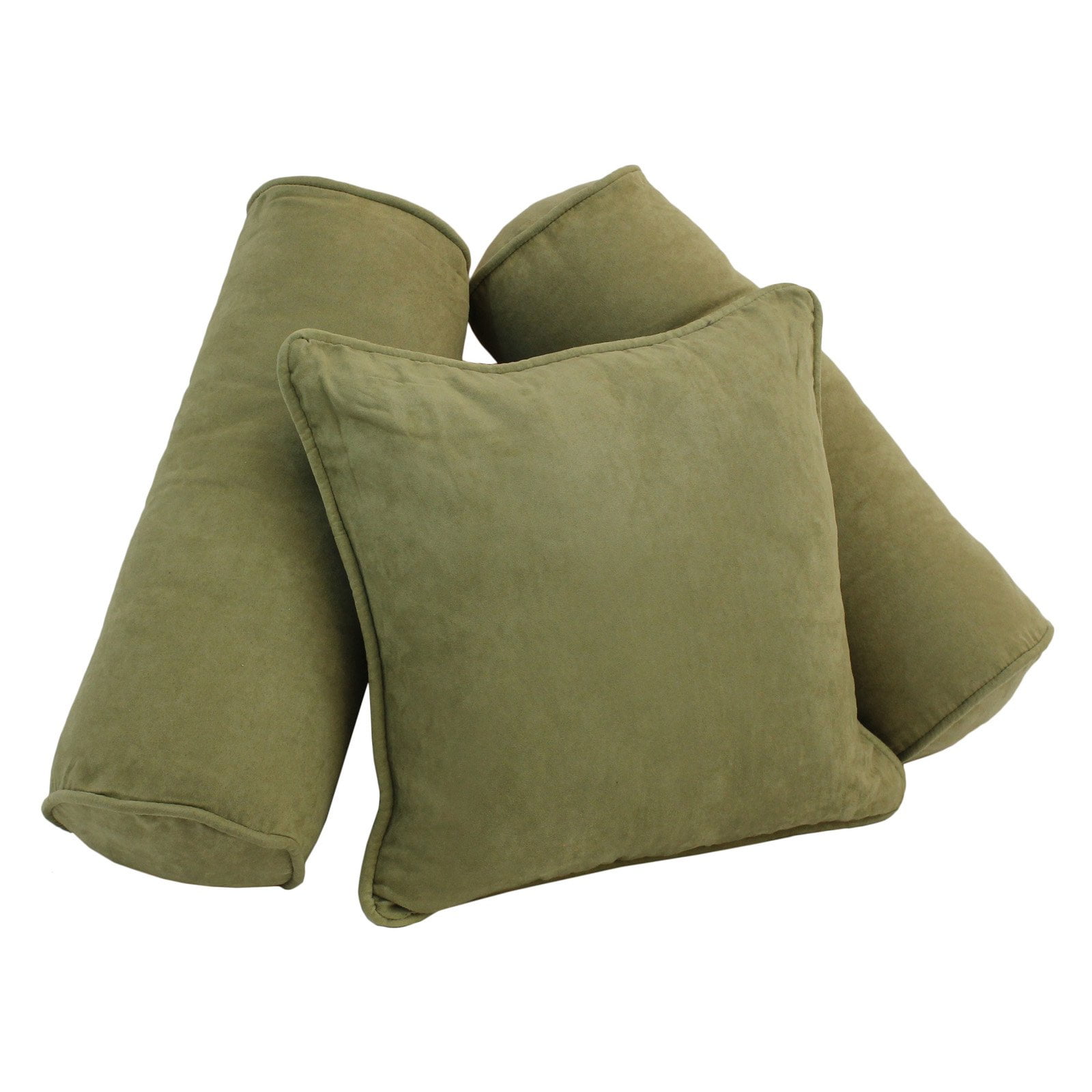 9816-CD-S3-MS-SG Double-Corded Solid Microsuede Throw Pillows with Inserts, Sage Green - Set of 3
