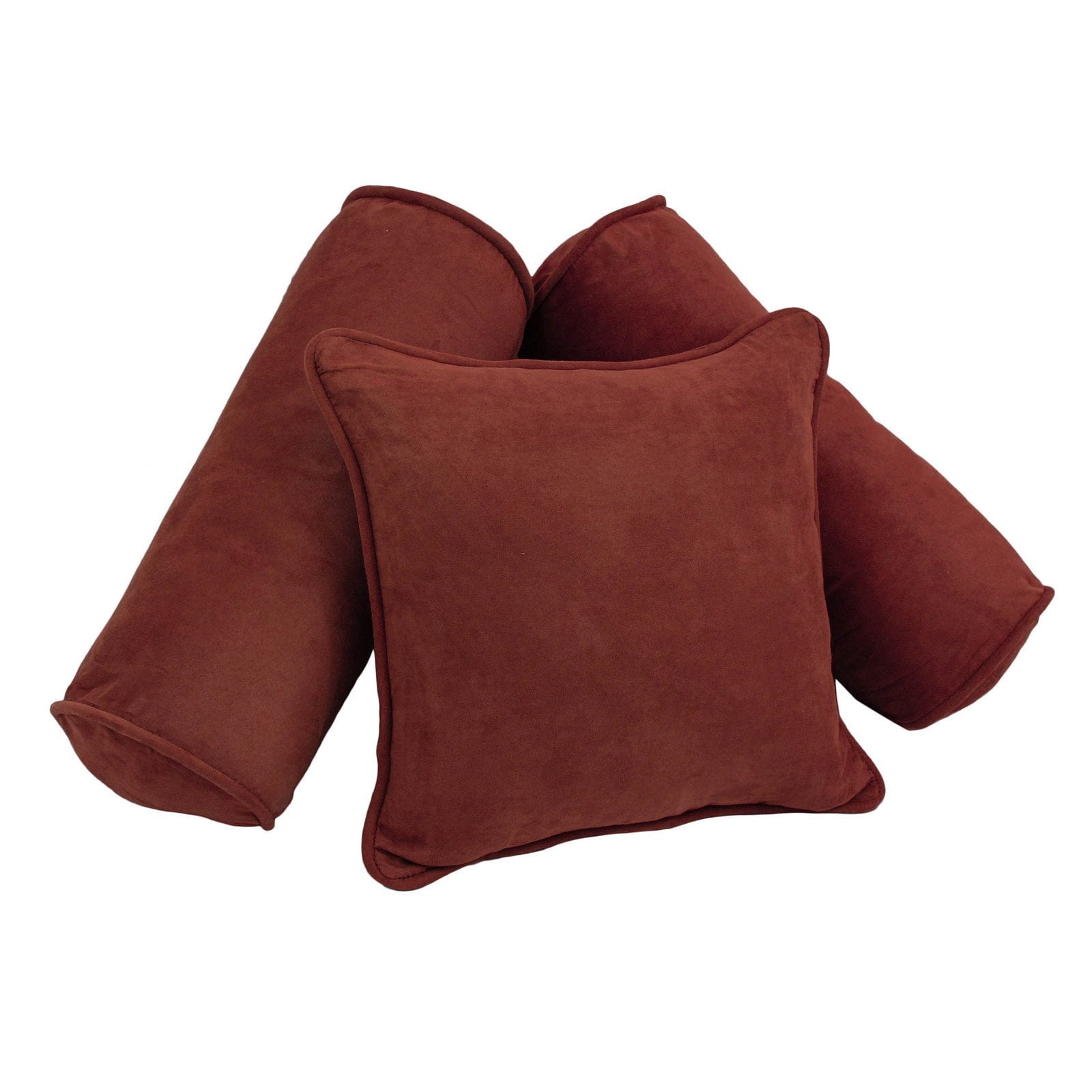 9816-CD-S3-MS-RW Double-Corded Solid Microsuede Throw Pillows with Inserts, Red Wine - Set of 3