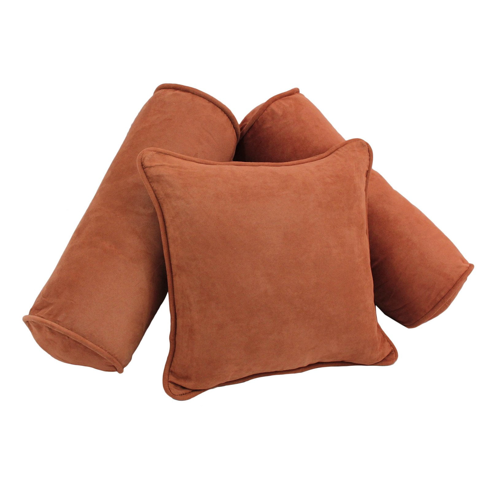 9816-CD-S3-MS-SP Double-Corded Solid Microsuede Throw Pillows with Inserts, Spice - Set of 3