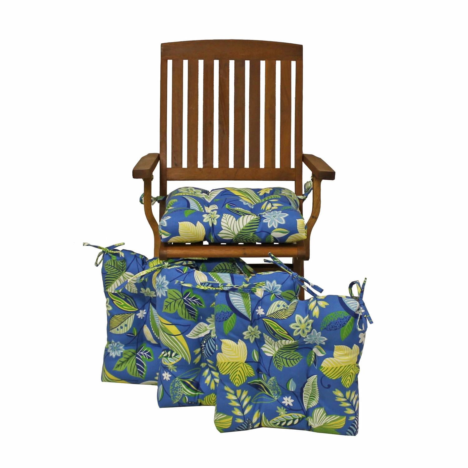 Picture of Blazing Needles 916X16SQ-T-4CH-REO-28 16 in. Spun Polyester Patterned Outdoor Square Tufted Chair Cushions, Skyworks Caribbean - Set of 4