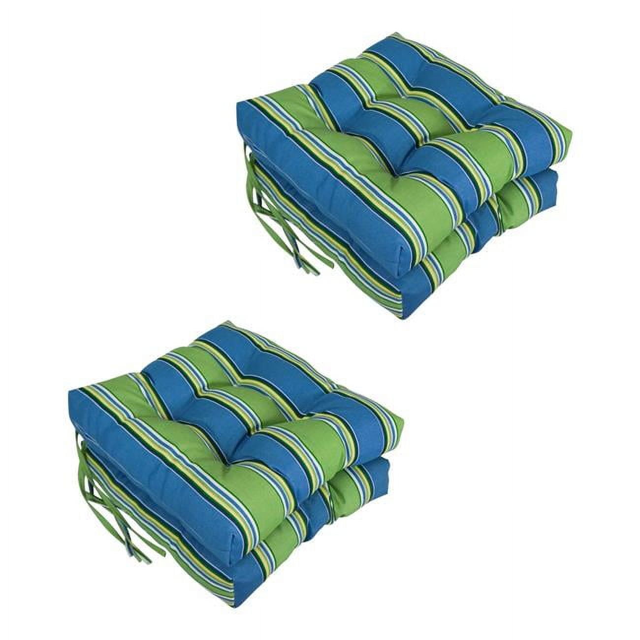 Picture of Blazing Needles 916X16SQ-T-4CH-REO-29 16 in. Spun Polyester Patterned Outdoor Square Tufted Chair Cushions, Haliwell Caribbean - Set of 4
