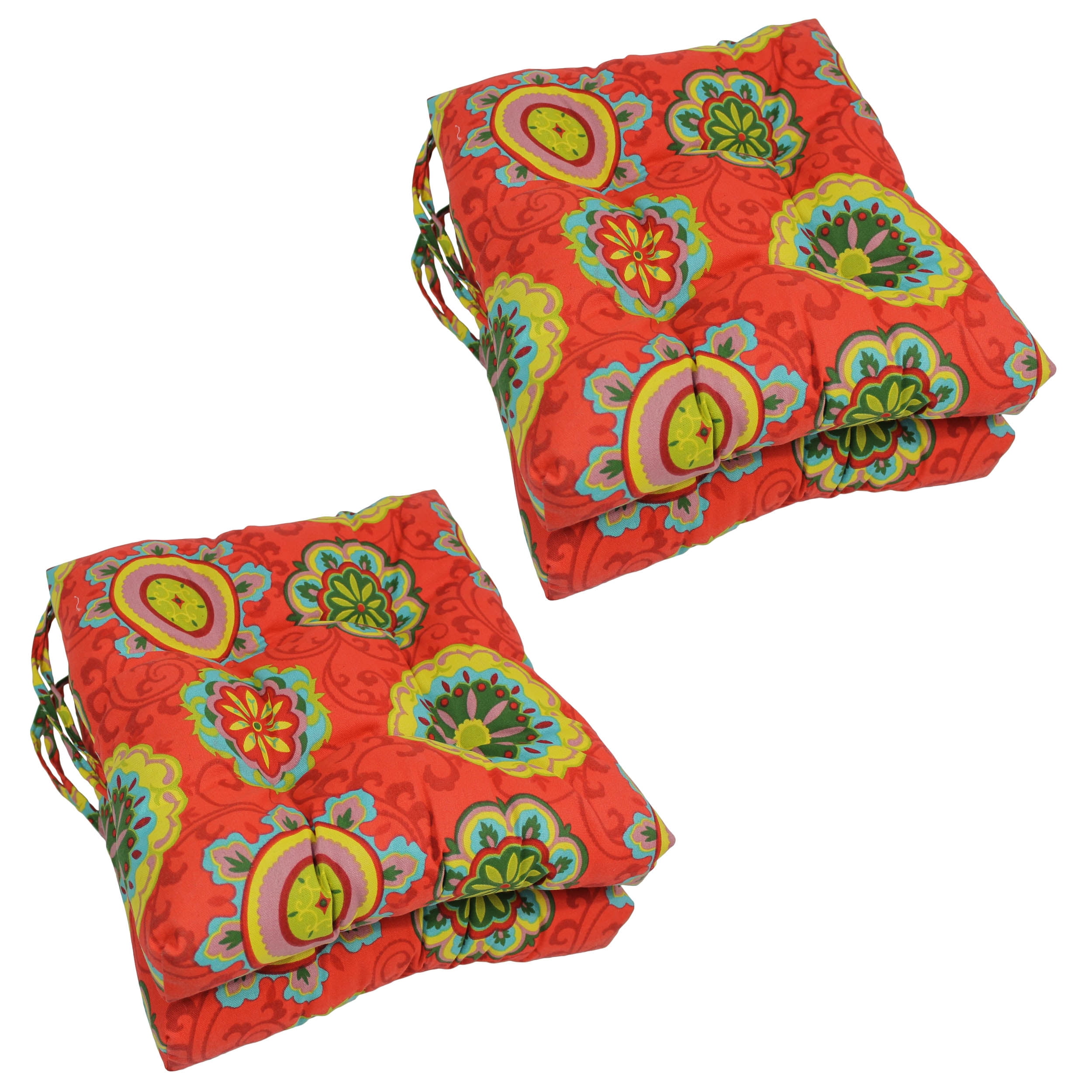 Picture of Blazing Needles 916X16SQ-T-4CH-REO-41 16 in. Spun Polyester Patterned Outdoor Square Tufted Chair Cushions, Farrington Terrace Grenadine - Set of 4