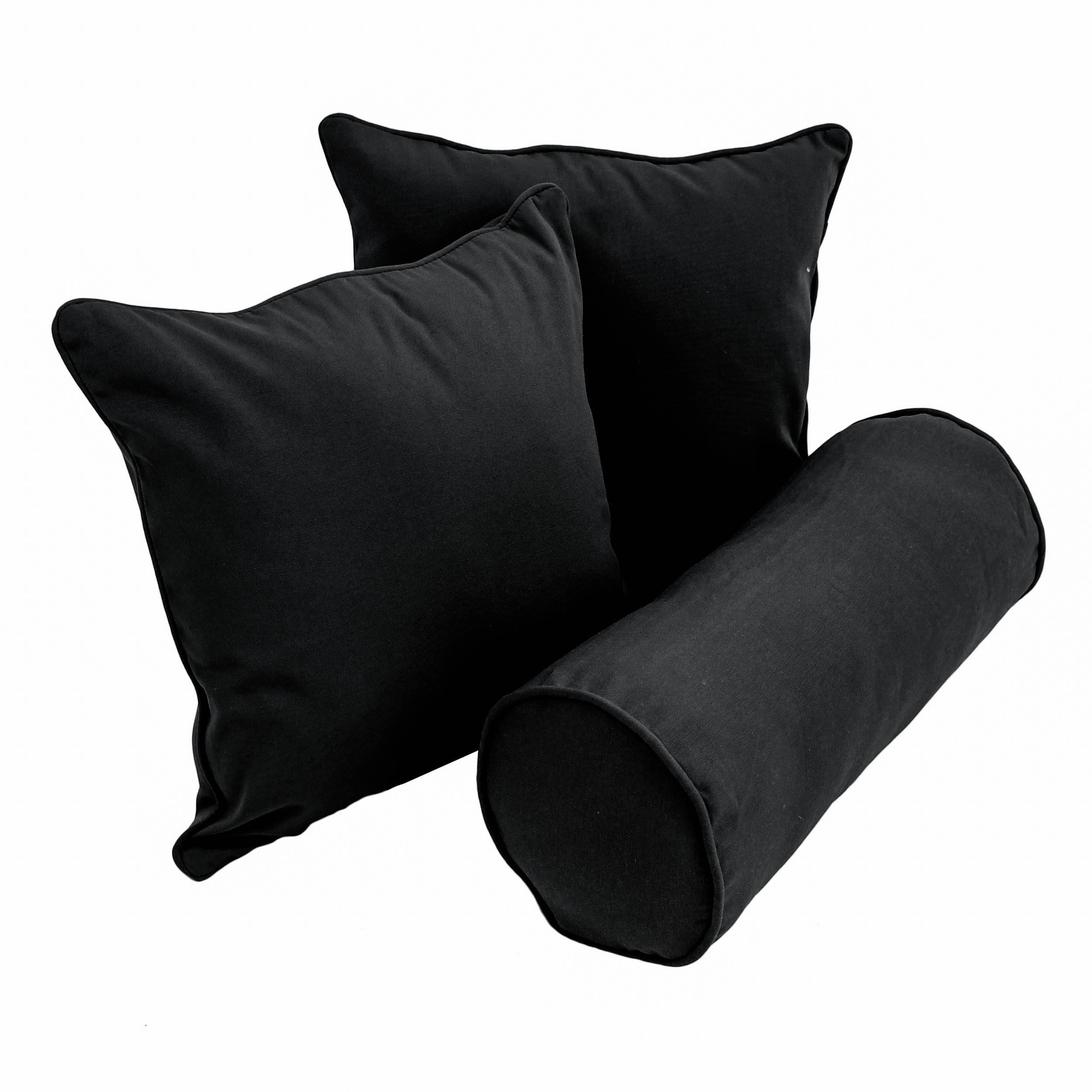 9815-CD-S3-TW-BK Double-Corded Solid Twill Throw Pillows with Inserts, Black - Set of 3